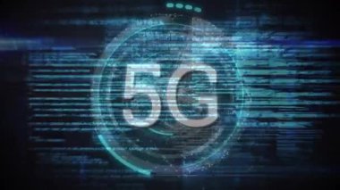 Bağlantılar ağı ve veri işleme ağı üzerinden mavi arkaplana karşı 5g metin. küresel ağ ve teknoloji kavramı