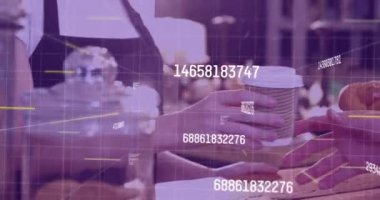 Beyaz garsonun müşteriye kahve vermesiyle numara değiştirmenin animasyonu. küresel iş, finans, ekonomi ve teknoloji konsepti dijital olarak oluşturulmuş video.