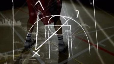 Kafkas erkek basketbolcu üzerinden veri işleme animasyonu. Sağlık, zindelik ve dijital arayüz kavramı dijital olarak oluşturulmuş video.