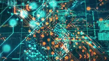 Siyah arkaplanda veri işleme animasyonu. Sosyal medya ve dijital arayüz kavramı dijital olarak oluşturulmuş video.