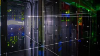 Animation of lines and lights moving over servers. colour, movement, computers and technology concept digitally generated video.