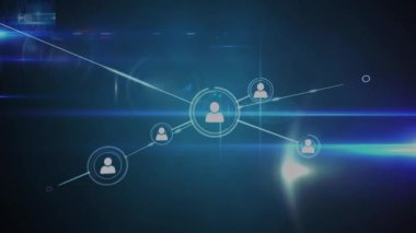 Donanma arkaplanındaki simgelerle bağlantı ağının animasyonu. küresel bağlantılar, veri işleme ve teknoloji konsepti dijital olarak oluşturulmuş video.