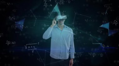 Animation of data processing over caucasian men using vr headset. global connections, data processing and technology concept digitally generated video.