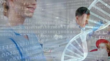 Animation of medical data processing over female dentist. global medicine, connections and technology concept digitally generated video.