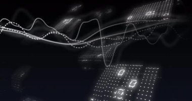 Siyah arkaplanda veri işleme animasyonu. küresel iş ve dijital arayüz kavramı dijital olarak oluşturulmuş video.