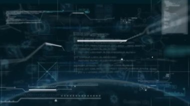 Mavi arka planda veri işleme ve tarama dürbünlerinin animasyonu. küresel hesaplama ve veri işleme kavramı dijital olarak oluşturulmuş video.