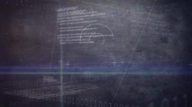 Karanlık arka planda finansal veri işleme animasyonu. küresel iş, finans, dijital arayüz ve bağlantılar konsepti dijital olarak oluşturulmuş video.