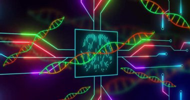 Siyah arkaplanda veri işleme animasyonu. küresel iş ve dijital arayüz kavramı dijital olarak oluşturulmuş video.