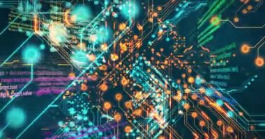 Siyah arkaplan üzerinde veri işleme animasyonu. Sosyal medya ve dijital arayüz konsepti dijital olarak oluşturulmuş video.