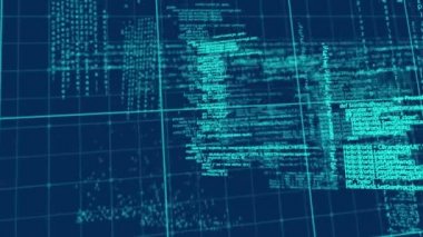 Donanma arka planında veri işleme animasyonu. bilgisayarlar, programlama, veri işleme ve teknoloji konsepti dijital olarak oluşturulmuş video.