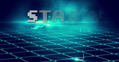 Mavi arkaplanda veri işleme üzerinden metnin başlatılması canlandırması. Sosyal medya ve dijital arayüz kavramı dijital olarak oluşturulmuş video.