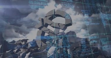 Flaşlar ve taştan yapılmış avroyla ilgili veri işleme animasyonları. Ekonomi ve mali kriz kavramı dijital olarak oluşturulmuş video.