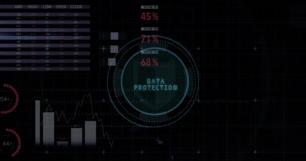 Statistické Zpracování Dat Ochrana Dat Text Přes Kruhový Scanner Černém — Stock video