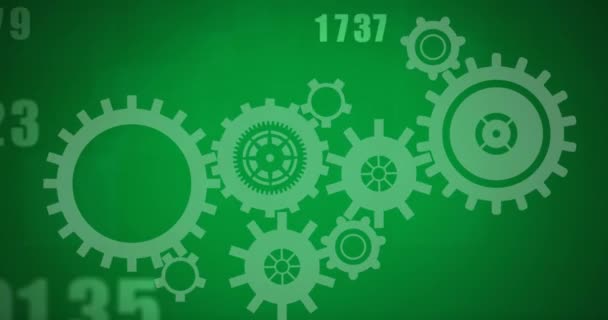 Animation Falling Numbers Gears Green Background Global Science Connections Data — ストック動画