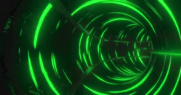 Анимация Тоннеля Зеленых Огней Быстро Движущихся Черном Фоне Цвет Формы — стоковое видео