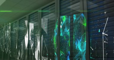 Plexus ağlarının dijital görüntüsü ve birden fazla sunucuya bağlı bağlantılar. Küresel ağ oluşturma ve çevrimiçi güvenlik kavramı