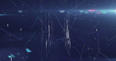 Bağlantılar Ağı 'nın dijital görüntüsü ve mavi arka planda parlayan ışık noktaları. Küresel ağ ve bağlantı kavramı