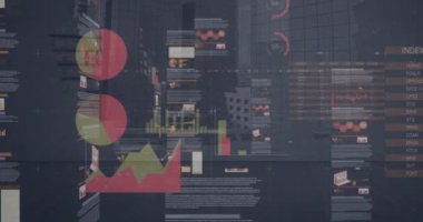 Gri arka planda finansal veri işleme animasyonu. küresel iş, finans, dijital arayüz ve bağlantılar konsepti dijital olarak oluşturulmuş video.