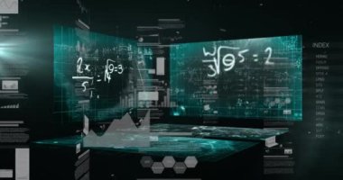 Siyah arkaplanda veri işleme animasyonu. küresel iş ve dijital arayüz kavramı dijital olarak oluşturulmuş video.