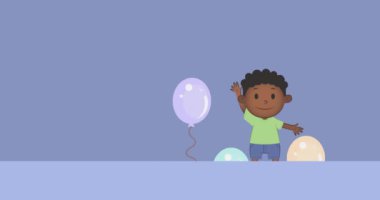 Animation of schoolboy icon on purple background. Universal childrens day and celebration concept digitally generated video.