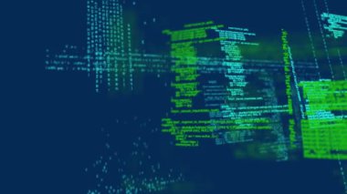 Donanma arka planında veri işleme animasyonu. bilgisayarlar, programlama, veri işleme ve teknoloji konsepti dijital olarak oluşturulmuş video.