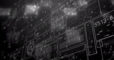 Siyah arkaplanda veri işleme animasyonu. küresel iş ve dijital arayüz kavramı dijital olarak oluşturulmuş video.