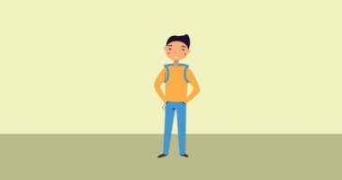 Bej arka planda bir okul çocuğu ikonu canlandırması. Evrensel çocuklar günü ve dijital olarak üretilen video konsepti.