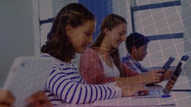 Animation of mathematical formulas over pupils in classroom. education and learning concept digitally generated video.