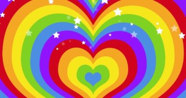 Gökkuşağındaki tuhaf yazı üzerinde kayan yıldızların animasyonu. Lgbtq gurur ve eşitlik kutlaması konsepti dijital olarak oluşturuldu.