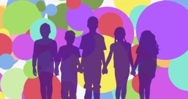 Beyaz arka planda beneklerin ve çocukların siluetlerinin animasyonu. Evrensel çocuklar günü ve dijital olarak üretilen video konsepti.