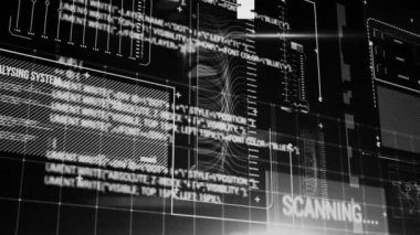 Siyah arkaplan üzerinde veri işleme animasyonu. küresel iş ve dijital arayüz kavramı dijital olarak oluşturulmuş video.