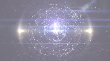 Animation of networks of connections with globe over grey background. global networks, connections and data processing concept digitally generated video.