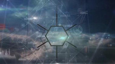 Animation of network of connections over clouds. global business and digital interface concept digitally generated video.
