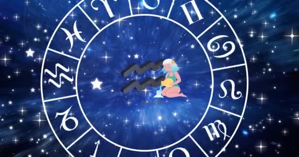 Animation Horoscope Symbols Stars Blue Background Horoscope Digital Interface Concept — Stockvideo