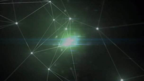 Animation numérique d'un réseau lumineux de connexions sur fond vert. concept global de réseau et de technologie