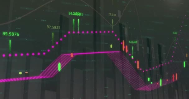 Animation Financial Graphs Data World Map Black Background Global Economy — Stockvideo