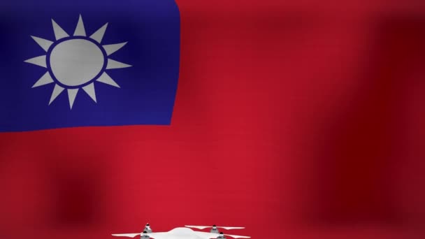 Animaţia Dronei Zburând Deasupra Steagului Taiwan Criza Din Ucraina Conceptul — Videoclip de stoc