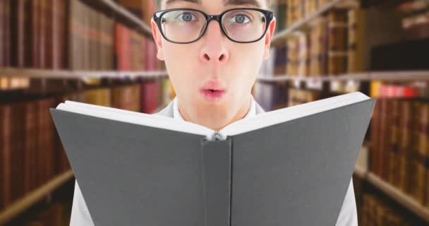 Animation Caucasian Man Reading Book Library National Book Lovers Day — Stockvideo