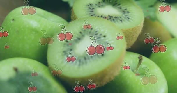 Animation Falling Cherry Kiwi Avocado Parsley World Food Day Nutrition — Stok Video