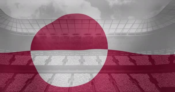 Animace Vlající Vlajky Grónska Nad Sportovním Stadionem Sportovní Soutěžní Zábavní — Stock video