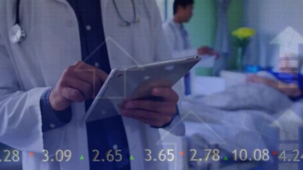 Animation Data Processing Caucasian Doctor Patient Global Medicine Technology Data — Αρχείο Βίντεο