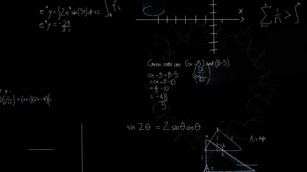 Animation Von Mathematischen Formeln Auf Schwarzem Hintergrund Mathematik Lernen Und — Stockvideo