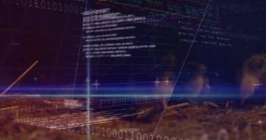 Tavuklar üzerinde veri işleme animasyonu. küresel iş ve dijital arayüz kavramı dijital olarak oluşturulmuş video.