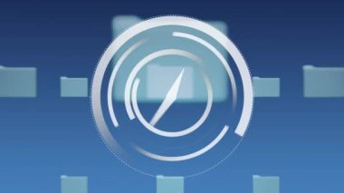 Hareket eden saatin animasyonu ve mavi arka planda asma kilit. küresel iş ve dijital arayüz kavramı dijital olarak oluşturulmuş video.