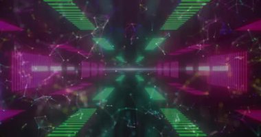 Siyah uzayda hareket eden neon ışıklarının animasyonu. Renk, şekil ve hareket konsepti dijital olarak oluşturulmuş video.