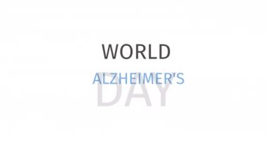 Beyaz arkaplanda ikonlar olan dünya Alzheimer Günlüğü metninin animasyonu. Dünya alzheimer ayı ve dijital olarak üretilen video konsepti.