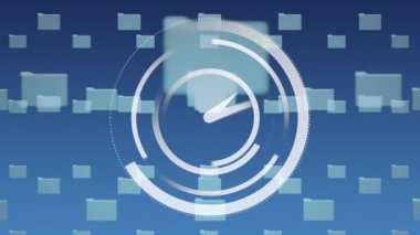 Mavi arkaplanda tarama ve veri işleme animasyonu. küresel iş ve dijital arayüz kavramı dijital olarak oluşturulmuş video.