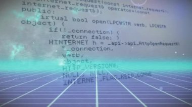Şebeke arka planında bilgisayar veri işleme animasyonu. küresel hesaplama ve veri işleme kavramı dijital olarak oluşturulmuş video.