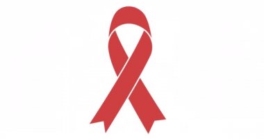 Beyaz arka planda kanser kurdele ikonu animasyonu. Uluslararası yardım ve kutlama günü dijital olarak üretilen video konsepti.