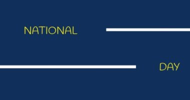 Mavi arka planda ulusal bisikletin iş günü metninin animasyonu. İş gününe döngü ve dijital olarak oluşturulan video konsepti.